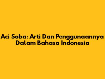Aci Soba: Arti Dan Penggunaannya Dalam Bahasa Indonesia
