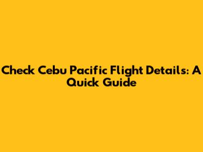Check Cebu Pacific Flight Details: A Quick Guide