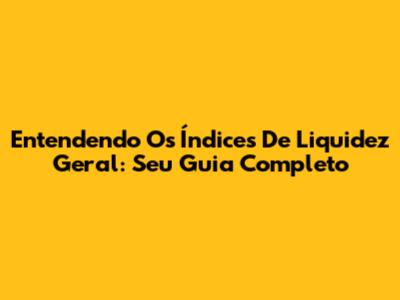 Entendendo Os Índices De Liquidez Geral: Seu Guia Completo