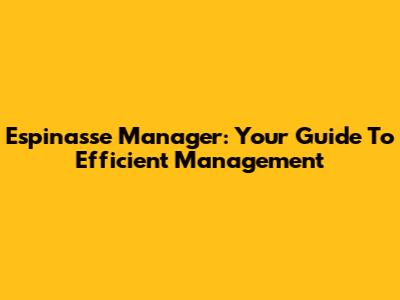 Espinasse Manager: Your Guide To Efficient Management