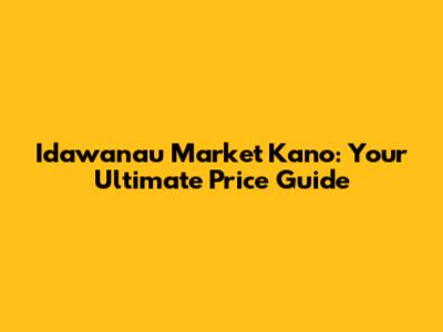 Idawanau Market Kano: Your Ultimate Price Guide