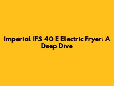 Imperial IFS 40 E Electric Fryer: A Deep Dive