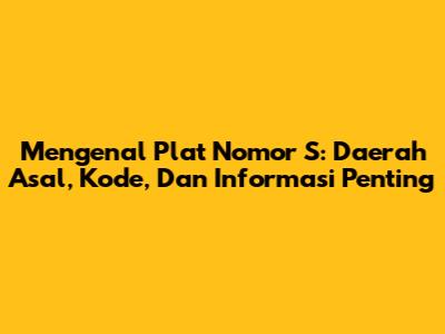 Mengenal Plat Nomor S: Daerah Asal, Kode, Dan Informasi Penting
