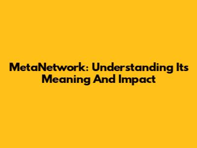 MetaNetwork: Understanding Its Meaning And Impact