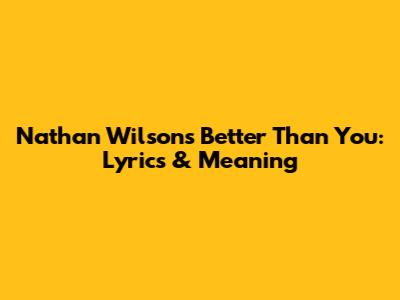Nathan Wilson's Better Than You: Lyrics & Meaning