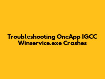 Troubleshooting OneApp IGCC Winservice.exe Crashes