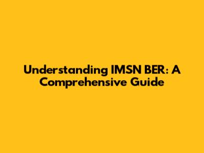 Understanding IMSN BER: A Comprehensive Guide