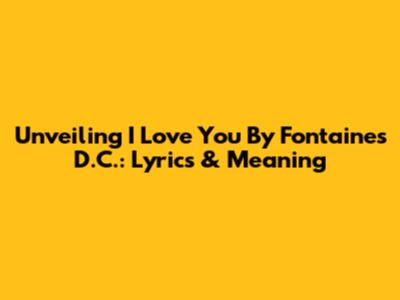 Unveiling 'I Love You' By Fontaines D.C.: Lyrics & Meaning